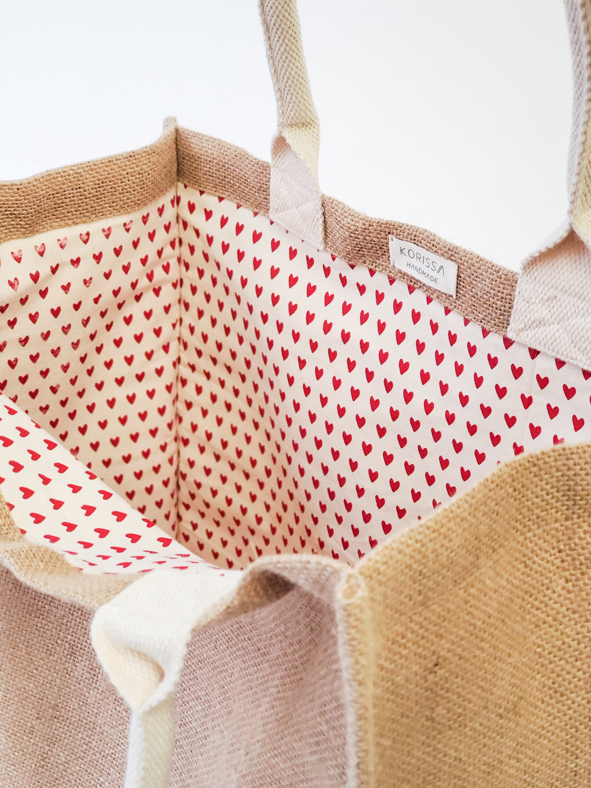 Jute Canvas Market Bag - Love - Chickadees Wooden Toys