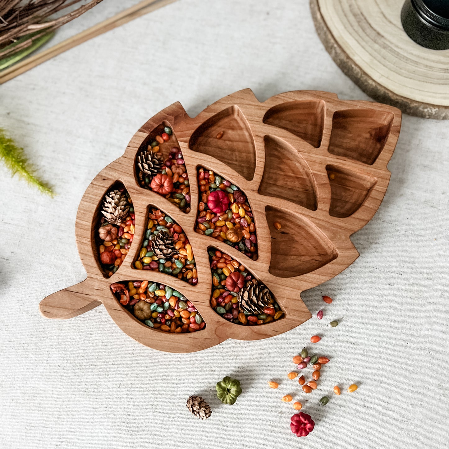 12 inch Wooden Pinecone Tray