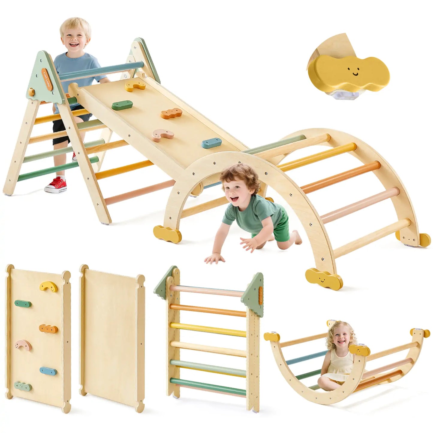 Tiny Land® 7-in-1 Morandi Pikler Triangle Set - Chickadees Wooden Toys