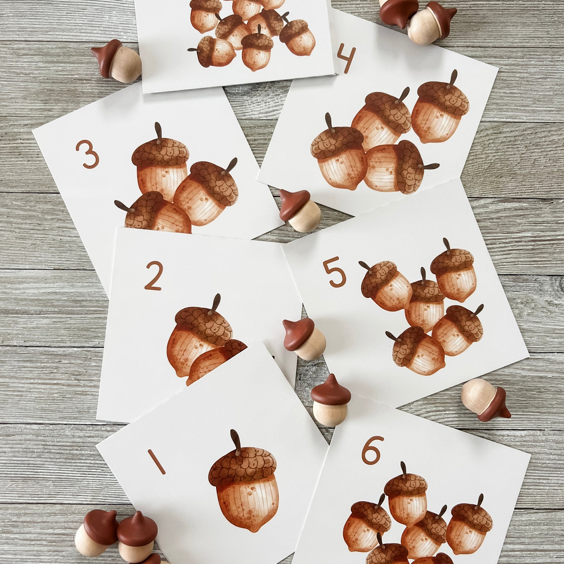 Acorn Counting - 1-10 Counting Cards & Acorns - Chickadees Wooden Toys