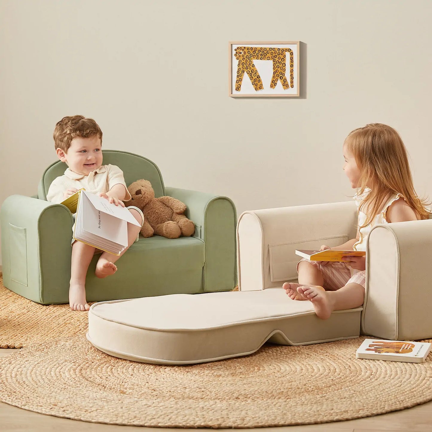 Tiny Land® GentleSnug Kid Chair - Beige White - Chickadees Wooden Toys