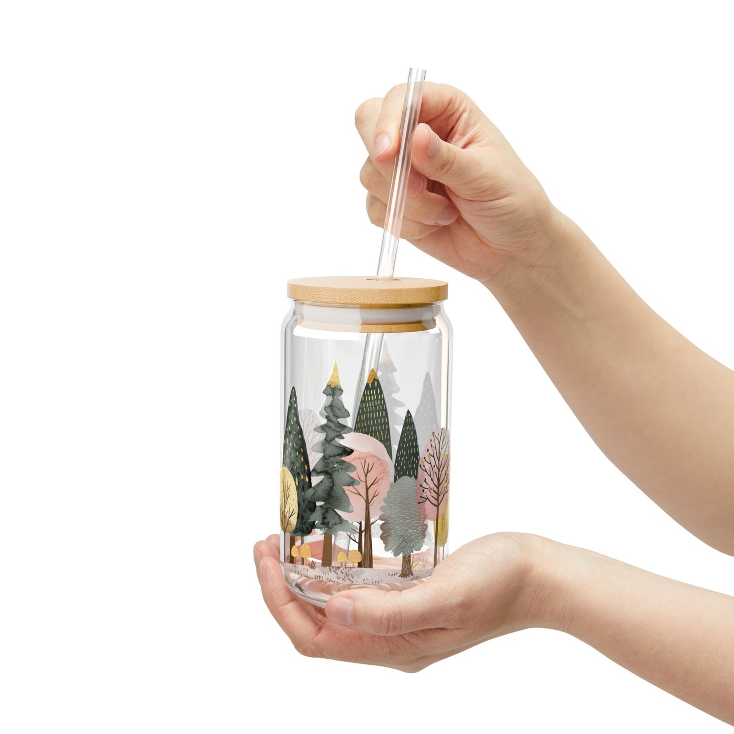 Nature-Inspired Sipper Glass - 16oz with Eco-Friendly Bamboo Lid
