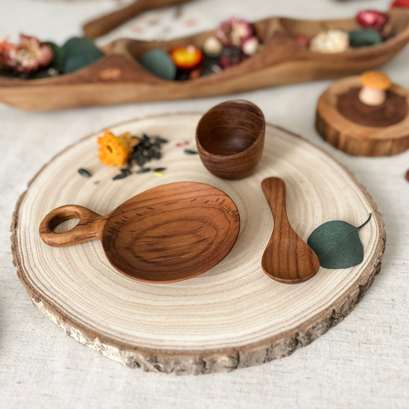 Teak Wood Scoop & Serve Set