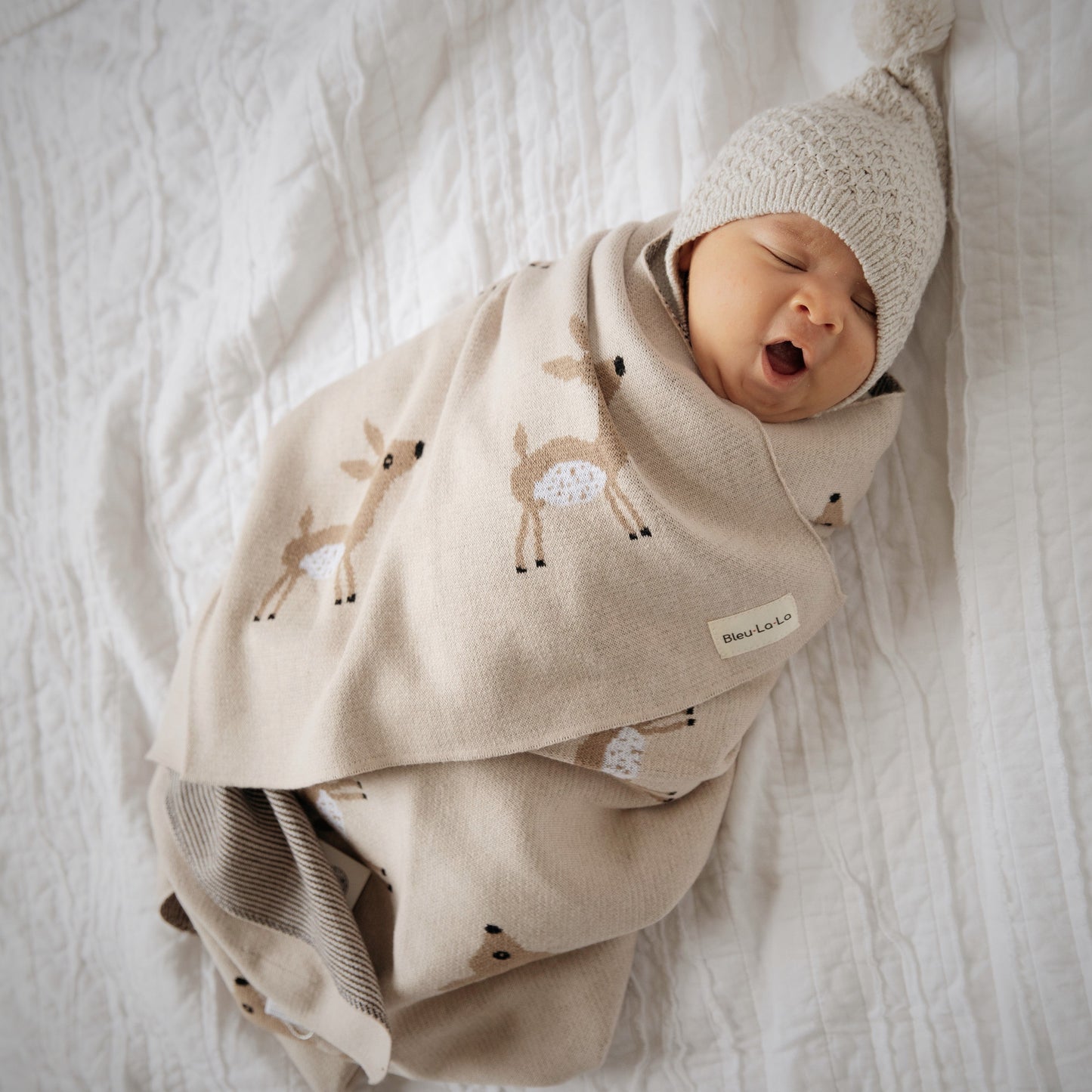 Luxury Cotton Deer Knit Swaddle Baby Blanket - Chickadees Wooden Toys