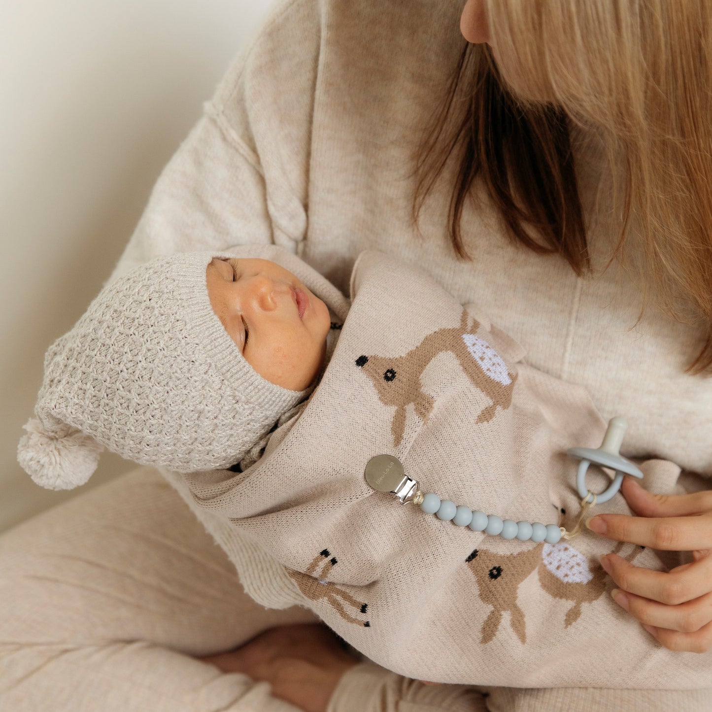 Luxury Cotton Deer Knit Swaddle Baby Blanket - Chickadees Wooden Toys