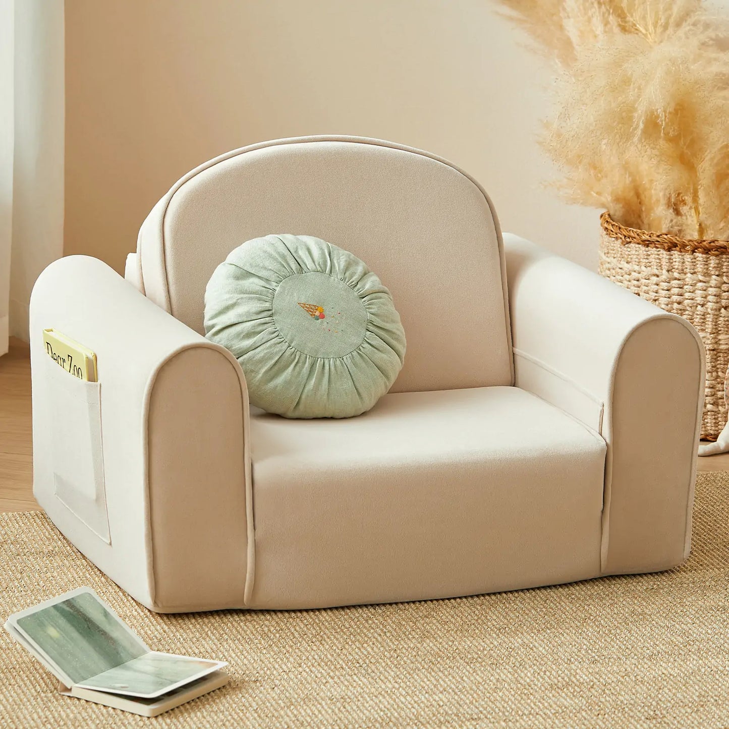 Tiny Land® GentleSnug Kid Chair - Beige White - Chickadees Wooden Toys