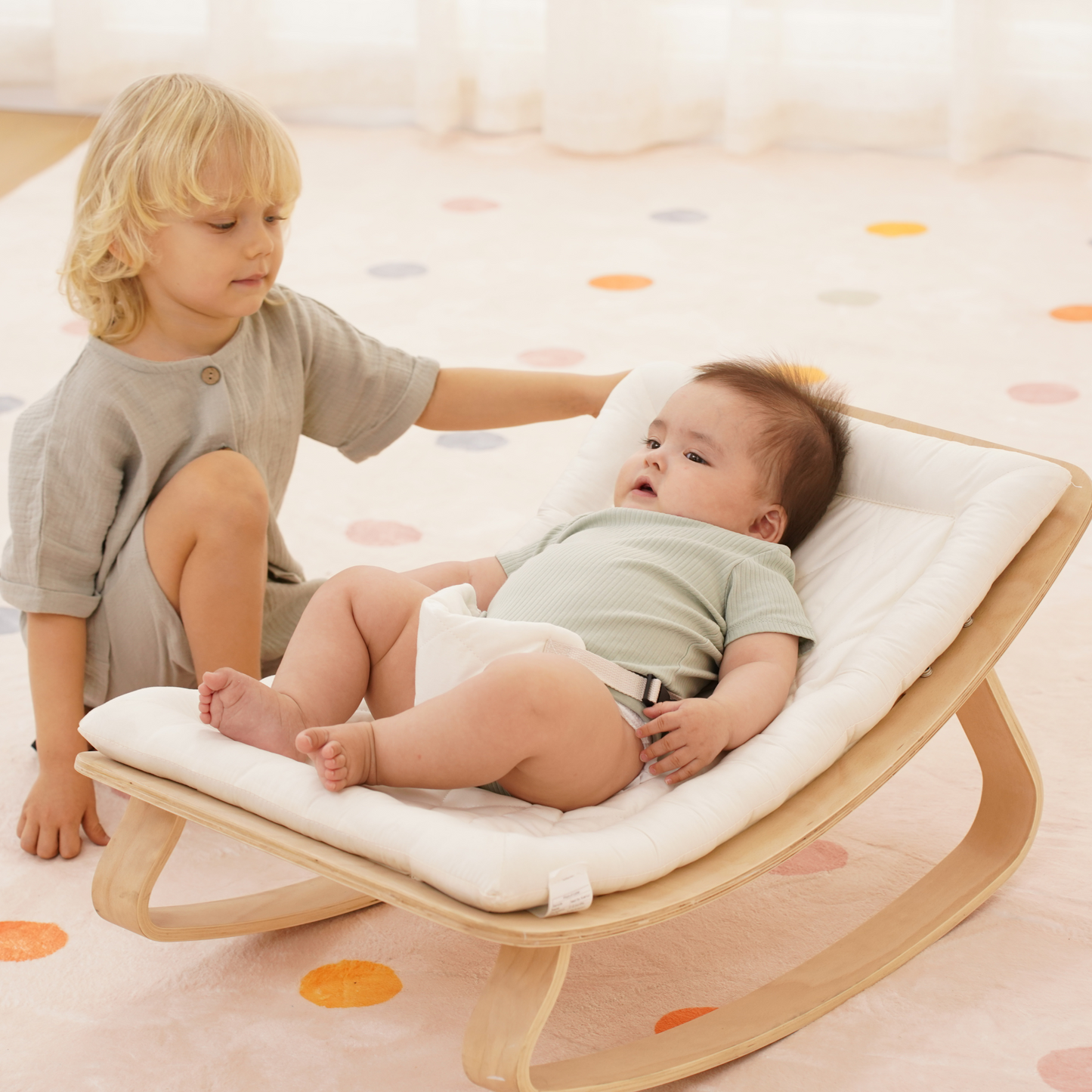 Avenlur Nest Wooden Baby Rocker – Natural Infant Lounger with Soft Padded Seat - Chickadees Wooden Toys