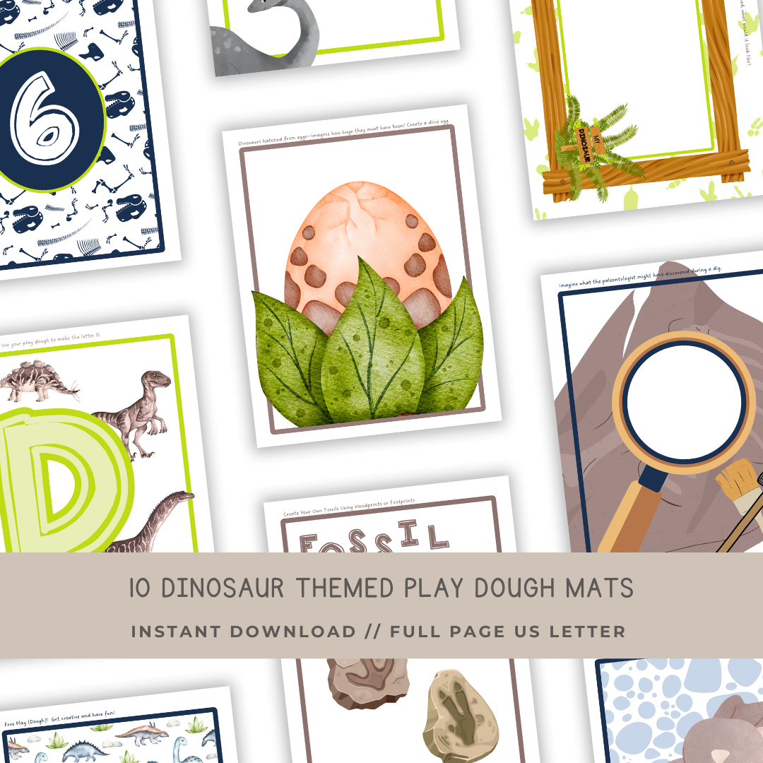 10 Dinosauar Themed Play Dough Mats - Digital Download - Chickadees Wooden Toys