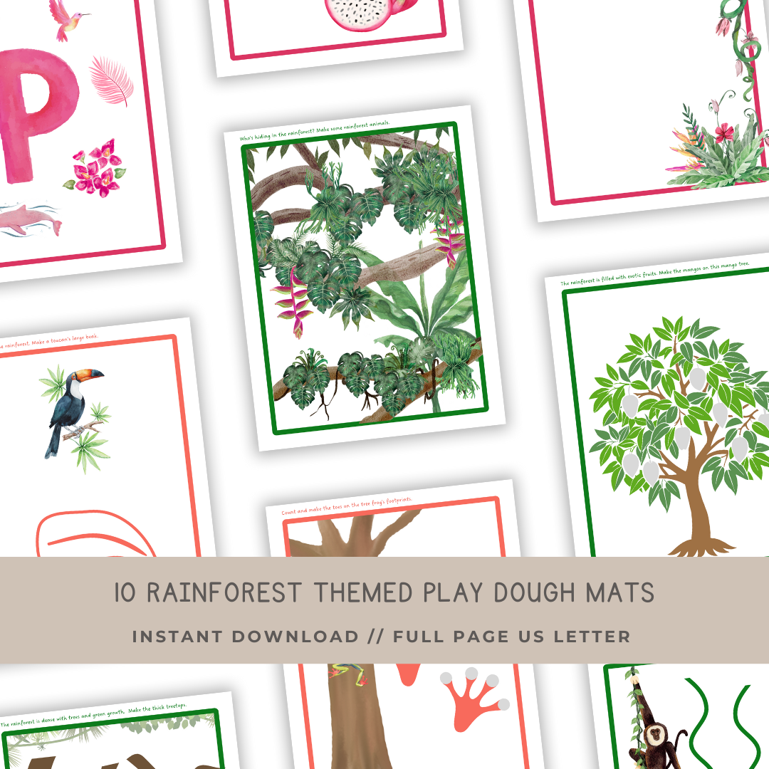 10 Rainforest Themed Play Dough Mats - Digital Download - Chickadees Wooden Toys