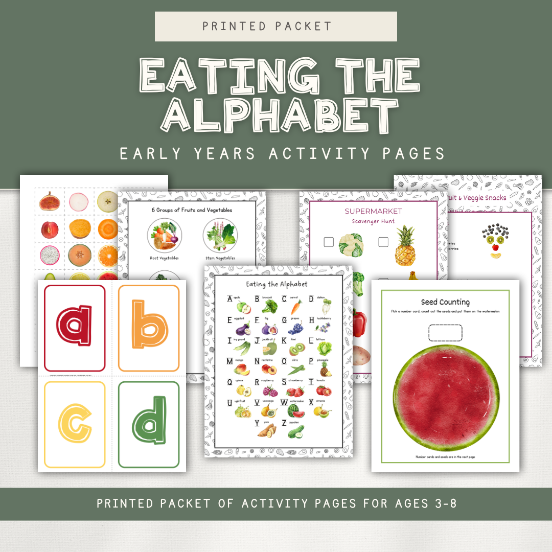Eating the Alphabet Themed Activity Pages - Printed Packet - Chickadees Wooden Toys