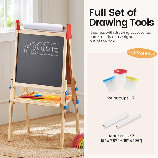 Tiny LandĀ® 3-in-1 Art Easel for Kids - Chickadees Wooden Toys