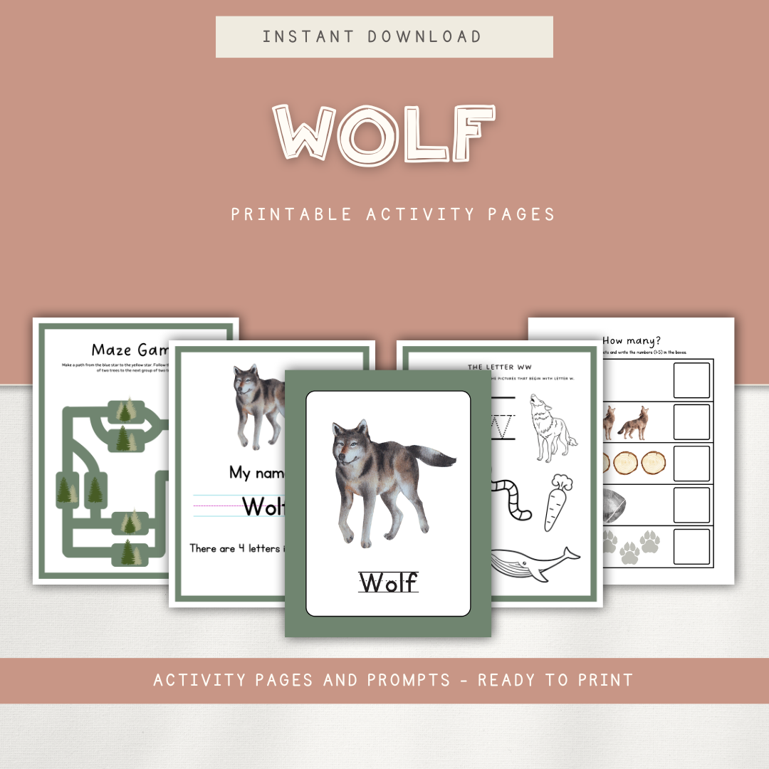 Wolf - Preschool Activity Pages - Chickadees Wooden Toys