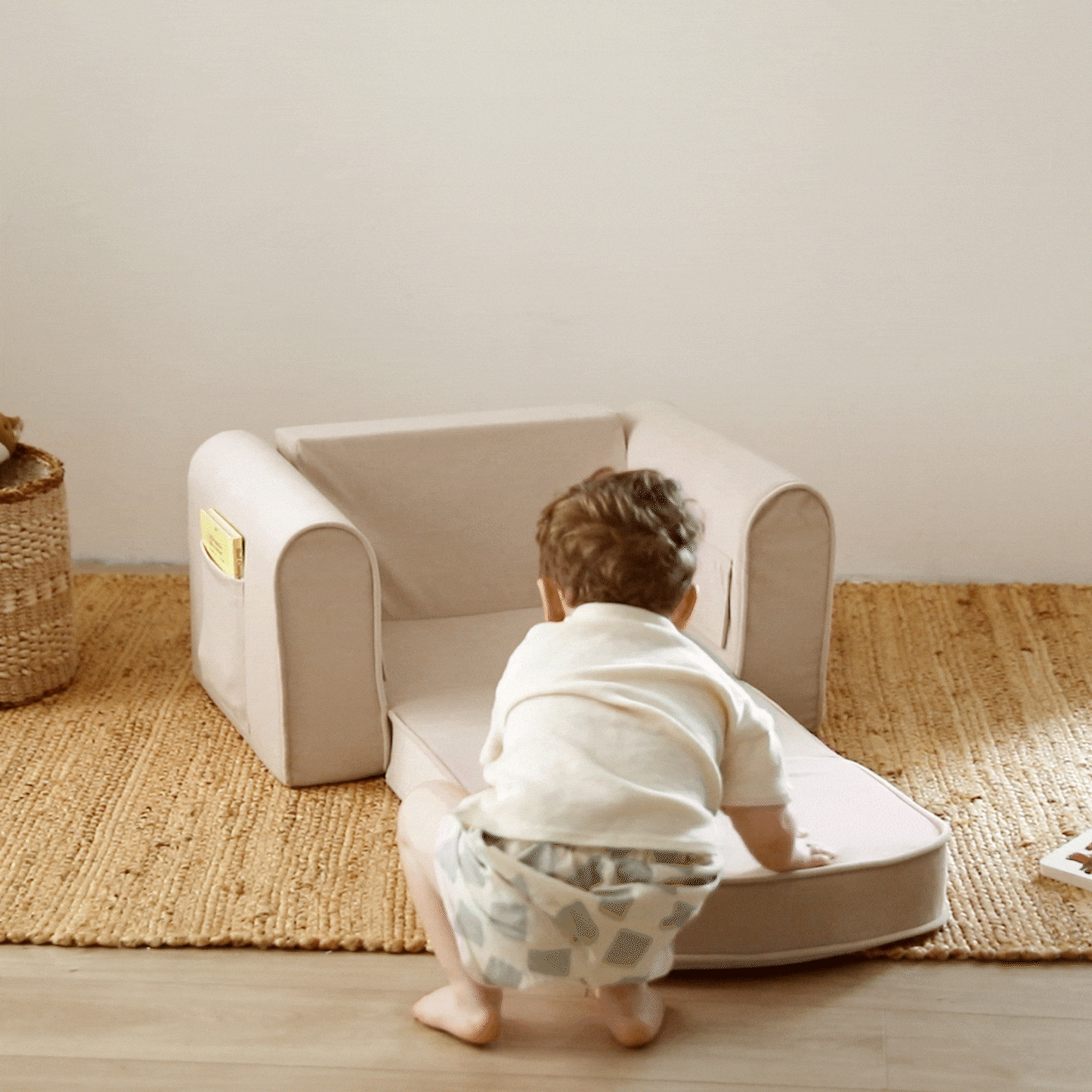 Tiny Land® GentleSnug Kid Chair - Beige White - Chickadees Wooden Toys