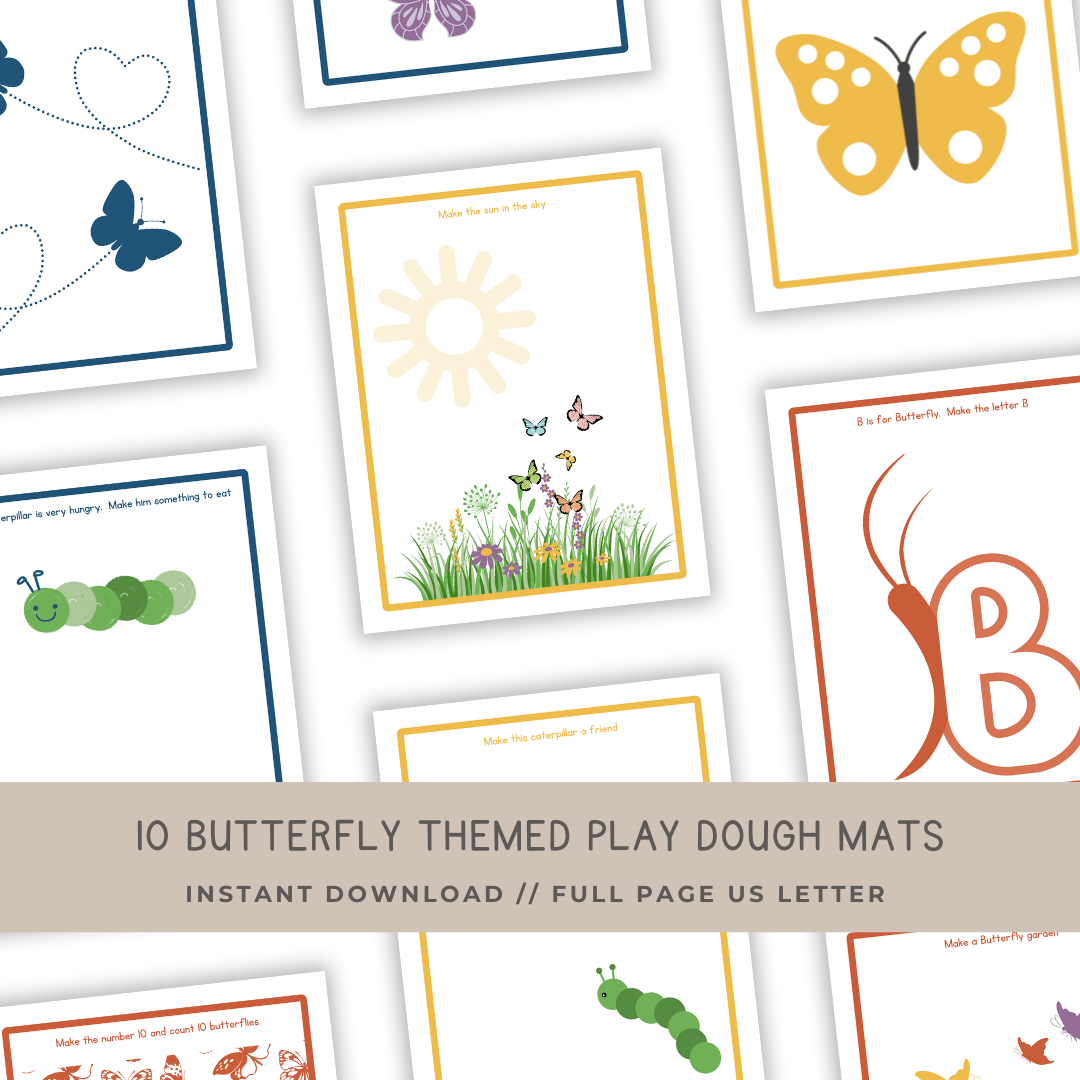 10 Butterfly Themed Play Dough Mats - Digital Download - Chickadees Wooden Toys