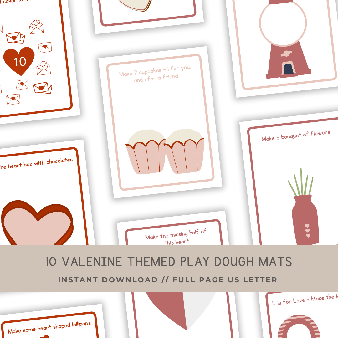 10 Valentine's Day Themed Play Dough Mats - Digital Download - Chickadees Wooden Toys