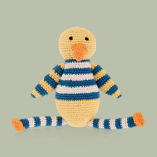 Organic Duck Rattle - Yellow and Blue - Chickadees Wooden Toys