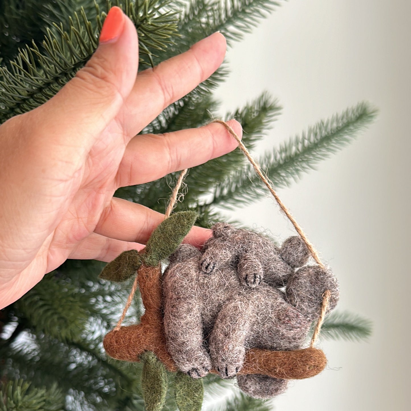 Felt Koala with Baby Ornament - Chickadees Wooden Toys