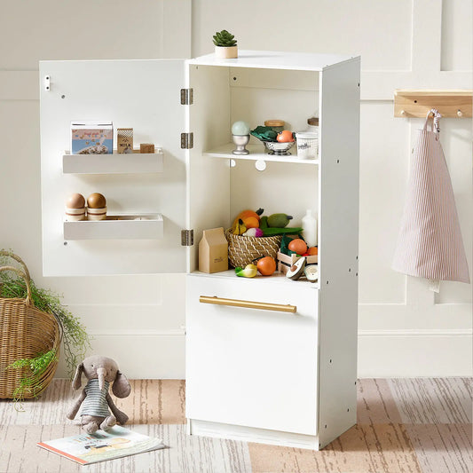 Tiny Land® Play Kitchen Accessories – Play Kitchen Fridge: Wooden Cabinet Refrigerator for Kids - Chickadees Wooden Toys