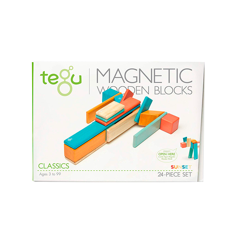 24-Piece Set <br>Magnetic Wooden Blocks <br>Tegu Classics - Chickadees Wooden Toys
