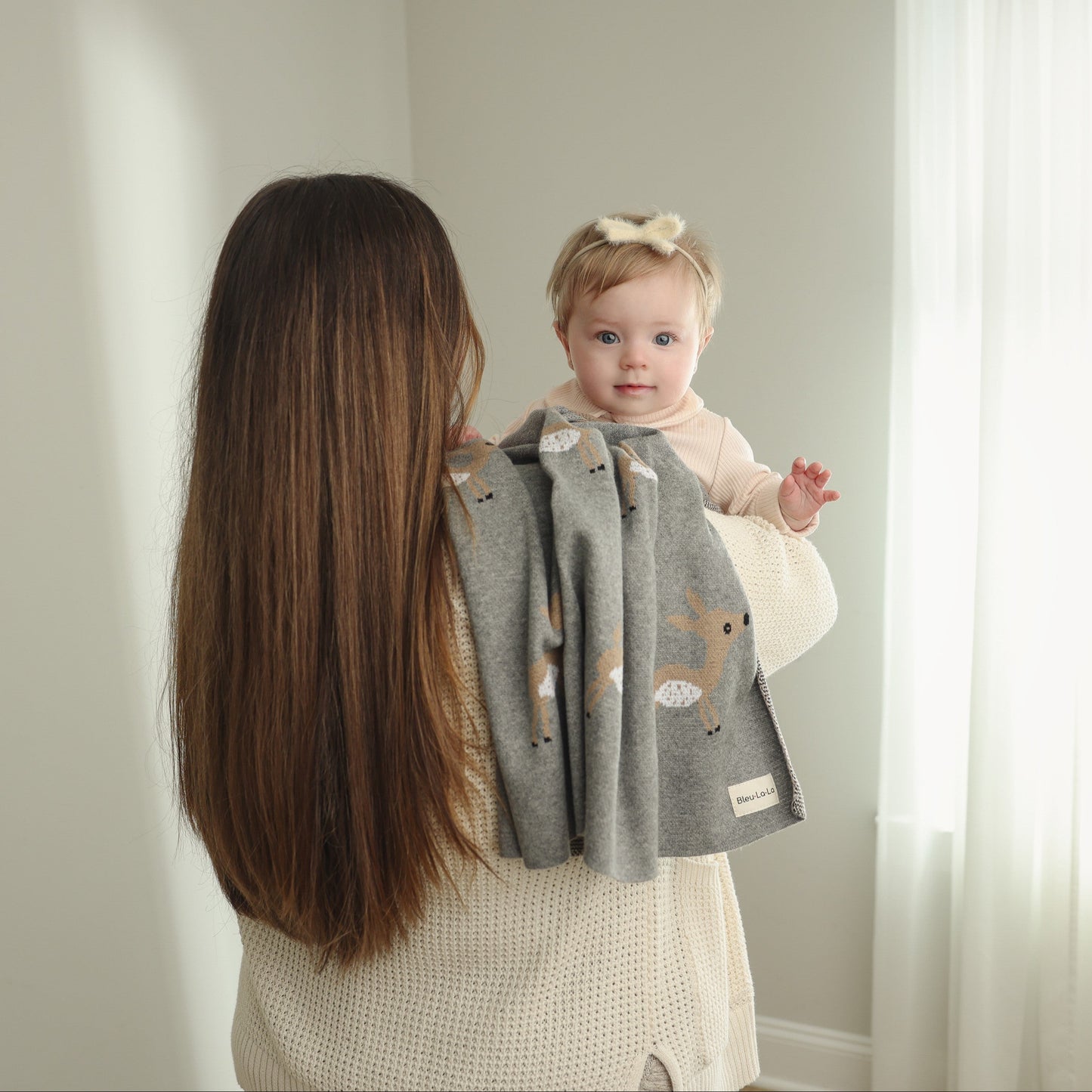 Luxury Cotton Deer Knit Swaddle Baby Blanket - Chickadees Wooden Toys