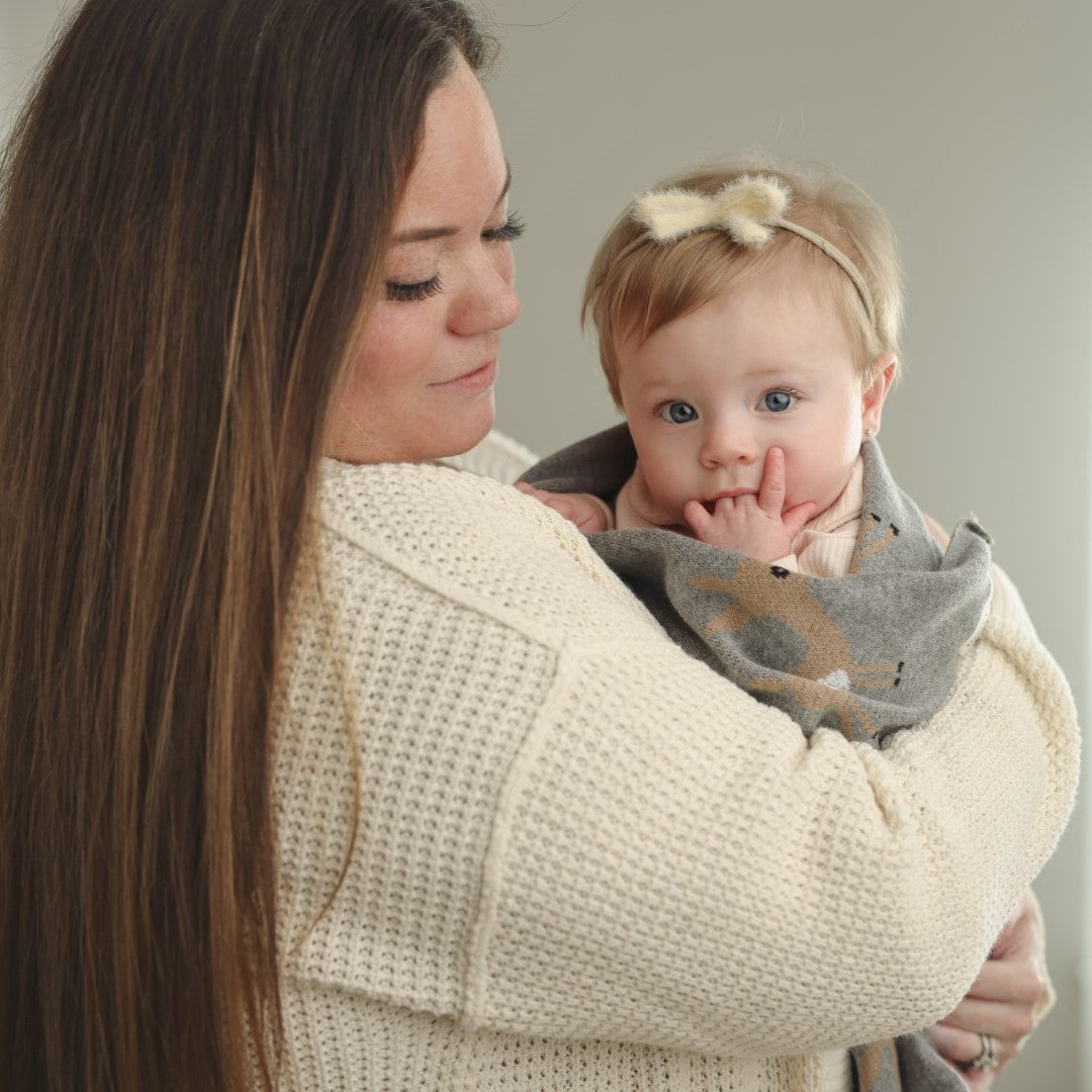 Luxury Cotton Deer Knit Swaddle Baby Blanket - Chickadees Wooden Toys