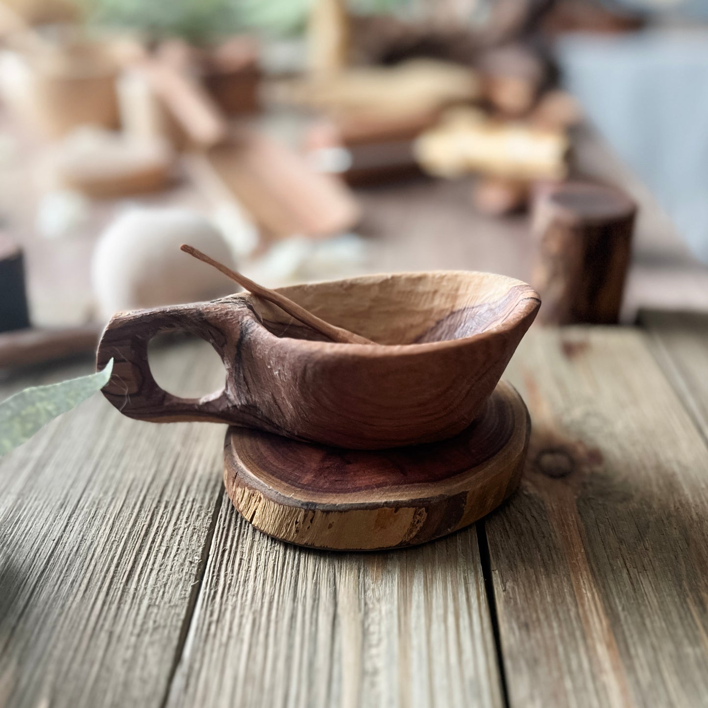 Hand Carved Wild Olive Wood Pouring Cup - Chickadees Wooden Toys
