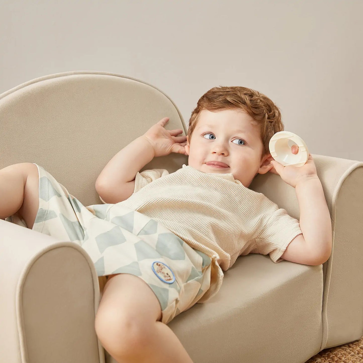 Tiny Land® GentleSnug Kid Chair - Beige White - Chickadees Wooden Toys