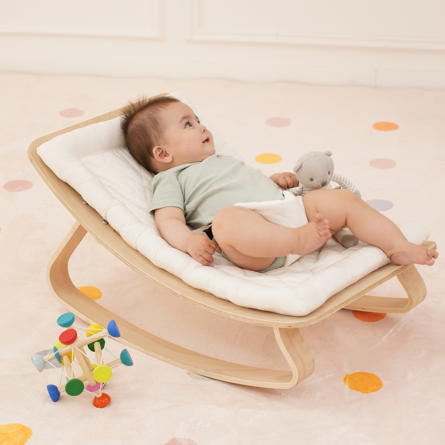 Avenlur Nest Wooden Baby Rocker – Natural Infant Lounger with Soft Padded Seat - Chickadees Wooden Toys