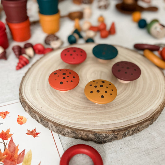 Autumn Wooden Large Mushrooms - Chickadees Wooden Toys