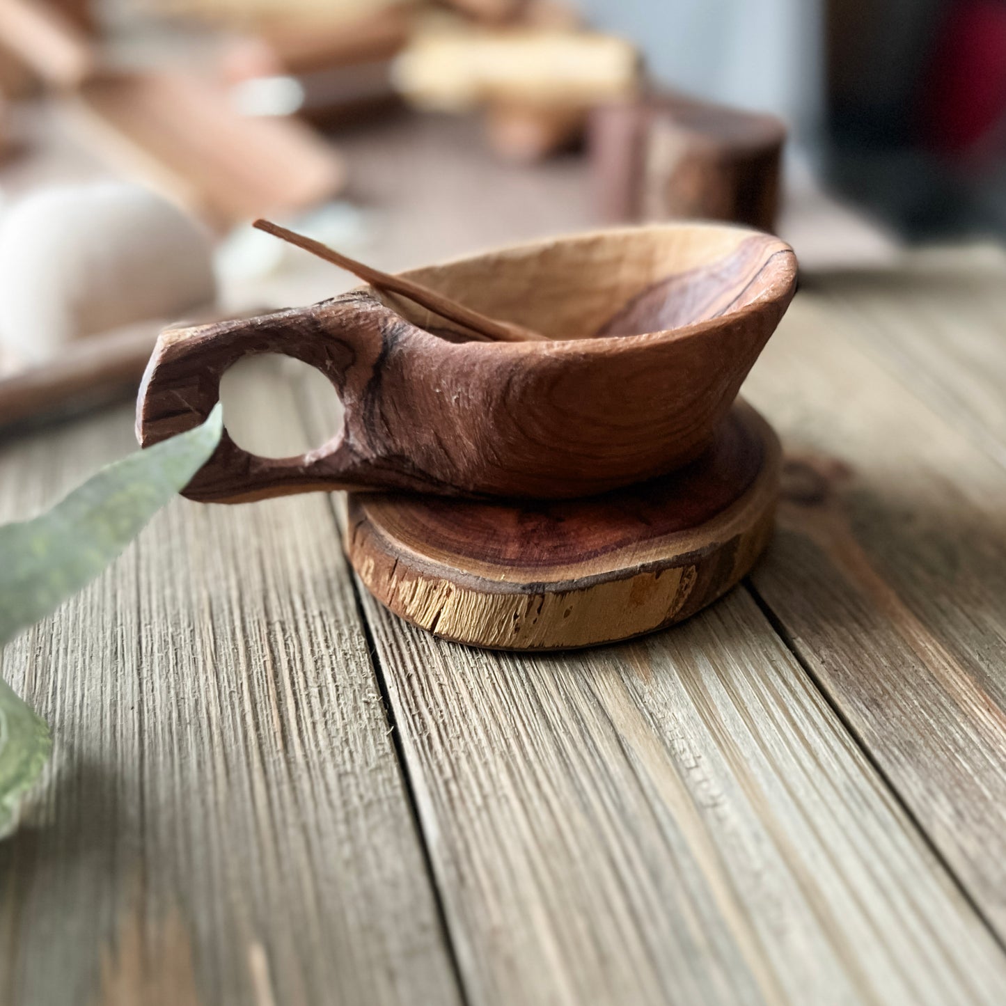 Hand Carved Wild Olive Wood Pouring Cup - Chickadees Wooden Toys