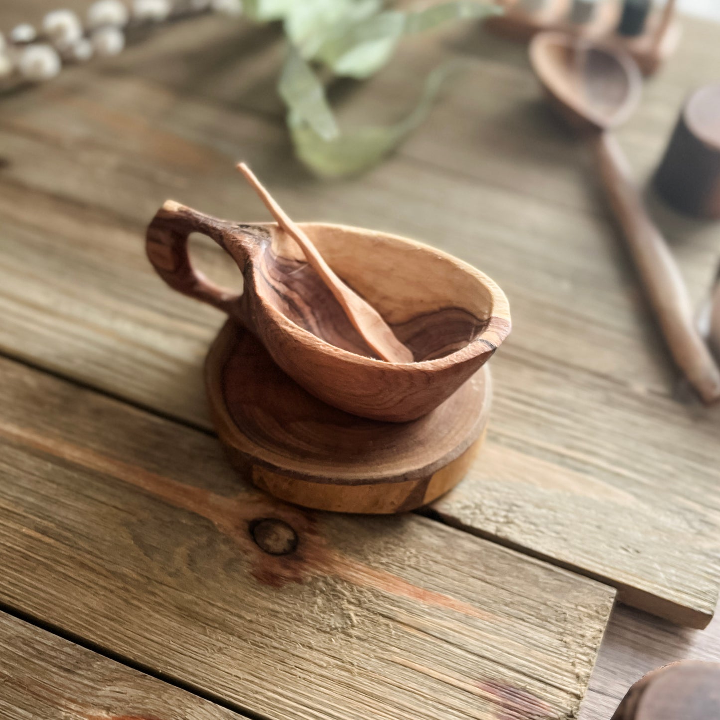 Hand Carved Wild Olive Wood Pouring Cup - Chickadees Wooden Toys