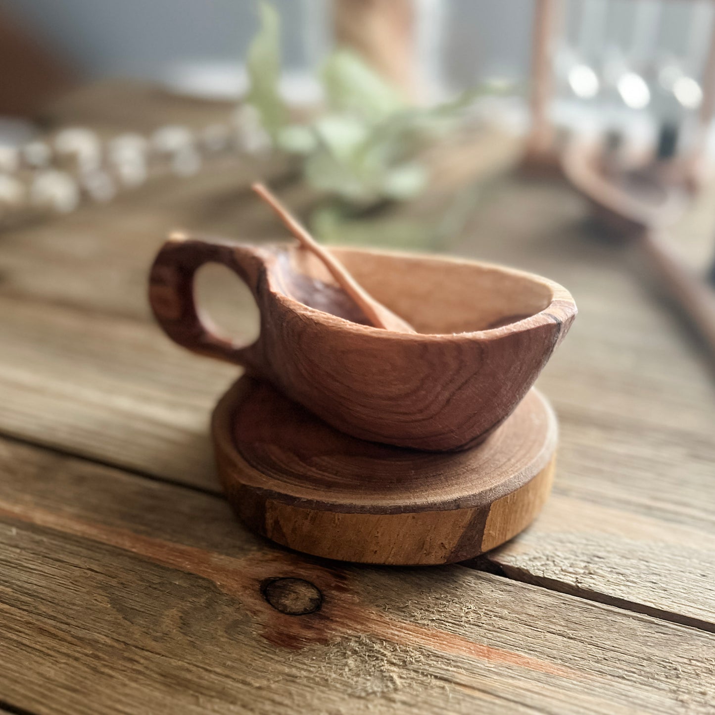 Hand Carved Wild Olive Wood Pouring Cup - Chickadees Wooden Toys