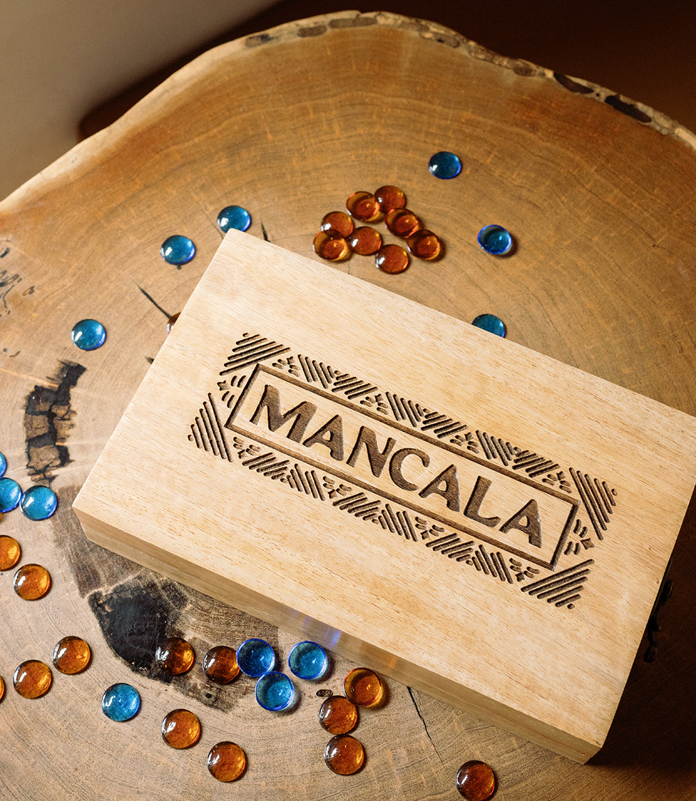 Mancala Wooden Game Set - Hand Carved Mango Wood - Chickadees Wooden Toys