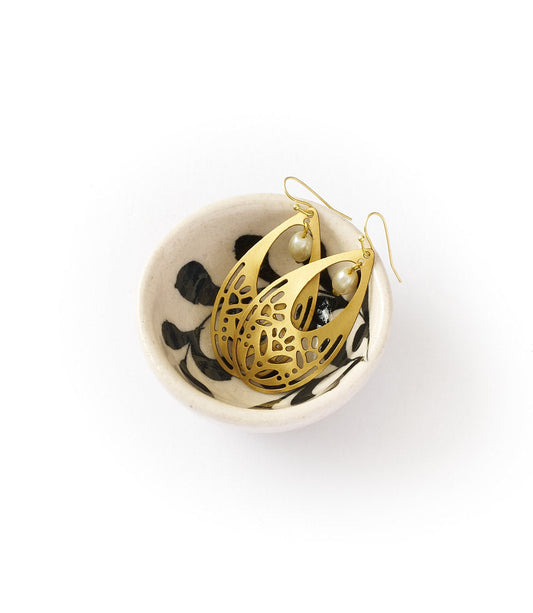 Lalita Ceramic Trinket Dish - Hand-Painted Black, White - Chickadees Wooden Toys