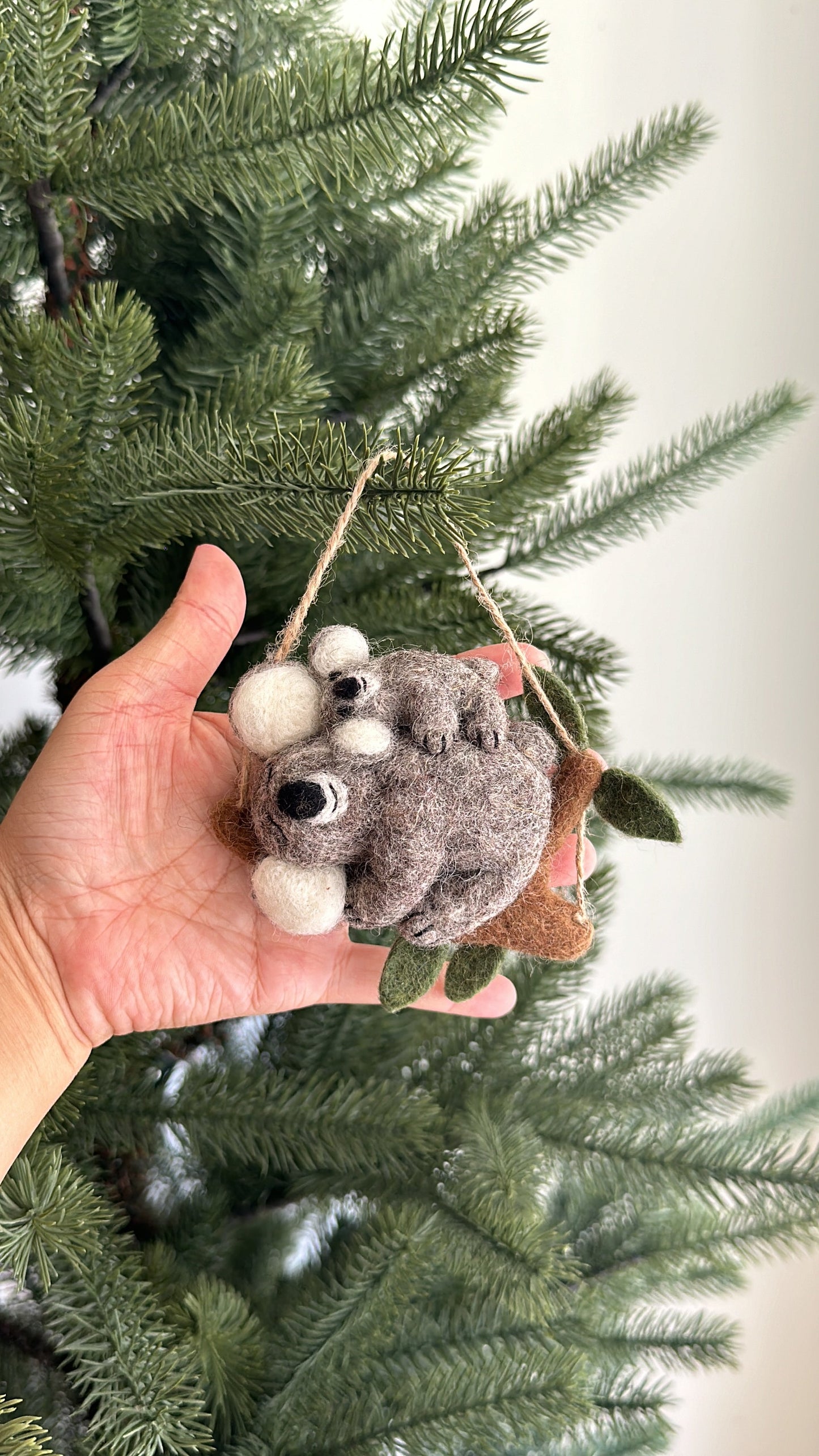 Felt Koala with Baby Ornament - Chickadees Wooden Toys