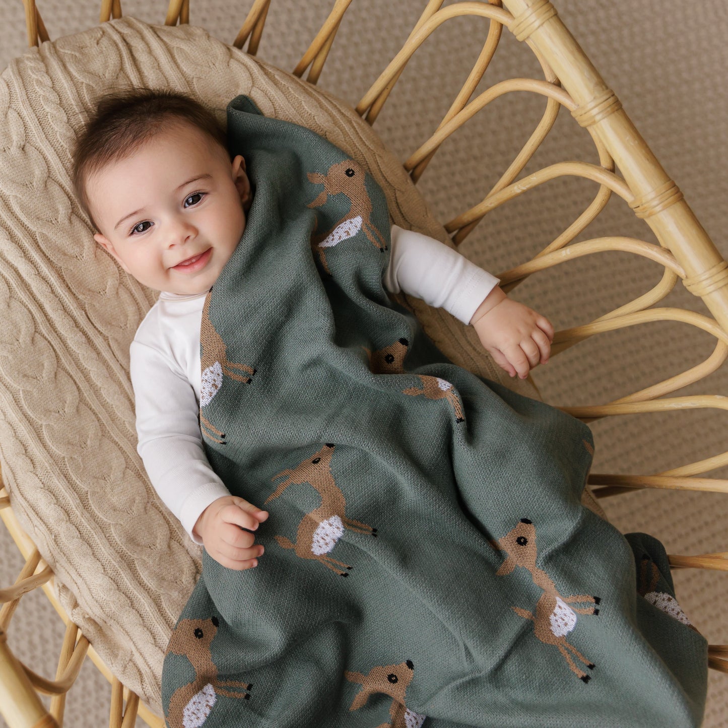 Luxury Cotton Deer Knit Swaddle Baby Blanket - Chickadees Wooden Toys