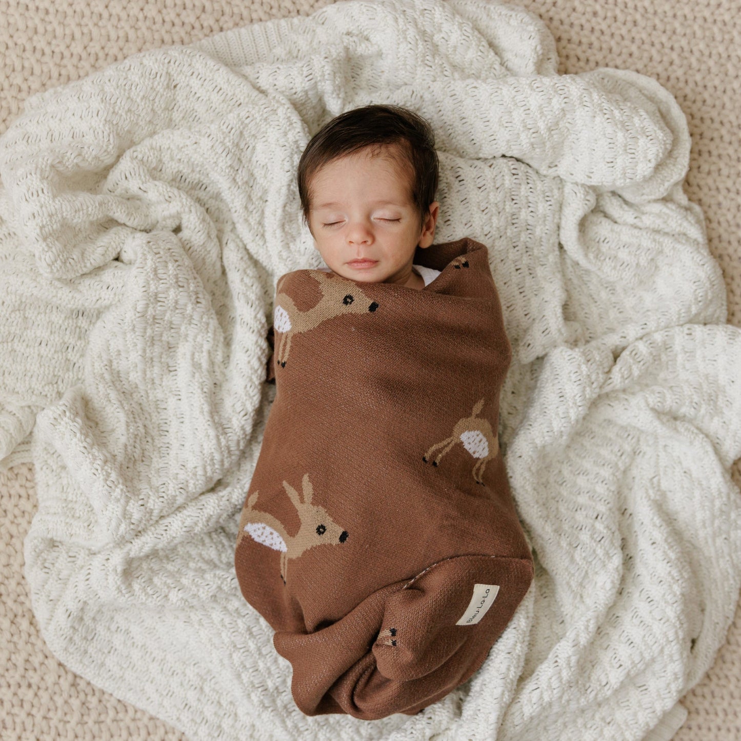Luxury Cotton Deer Knit Swaddle Baby Blanket - Chickadees Wooden Toys