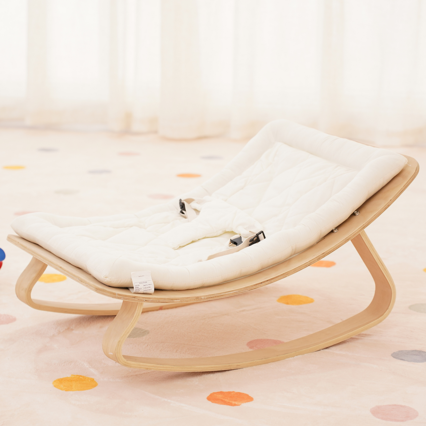 Avenlur Nest Wooden Baby Rocker – Natural Infant Lounger with Soft Padded Seat - Chickadees Wooden Toys