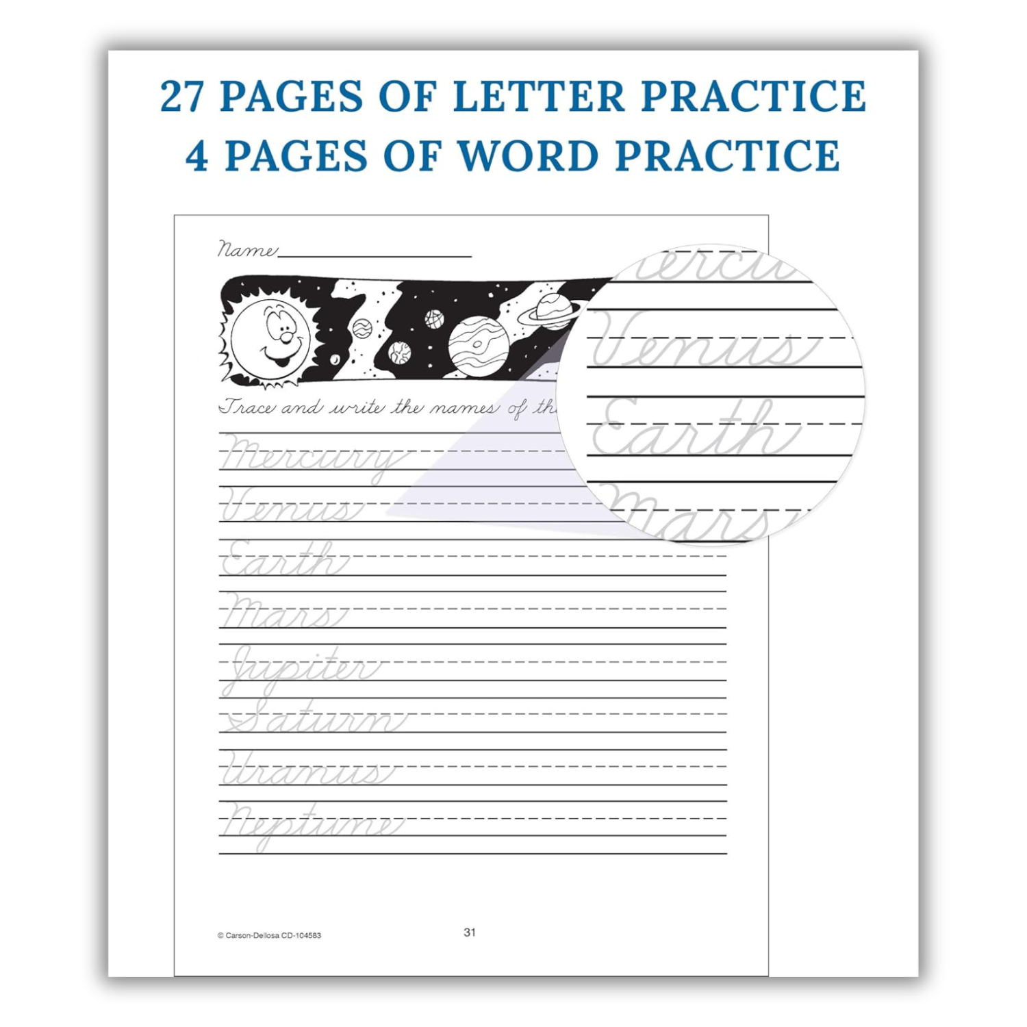 Carson Dellosa Beginning Traditional Cursive Handwriting Workbook for Kids, Handwriting Practice for Cursive Alphabet and Numbers (Spiral Bound) - Chickadees Wooden Toys