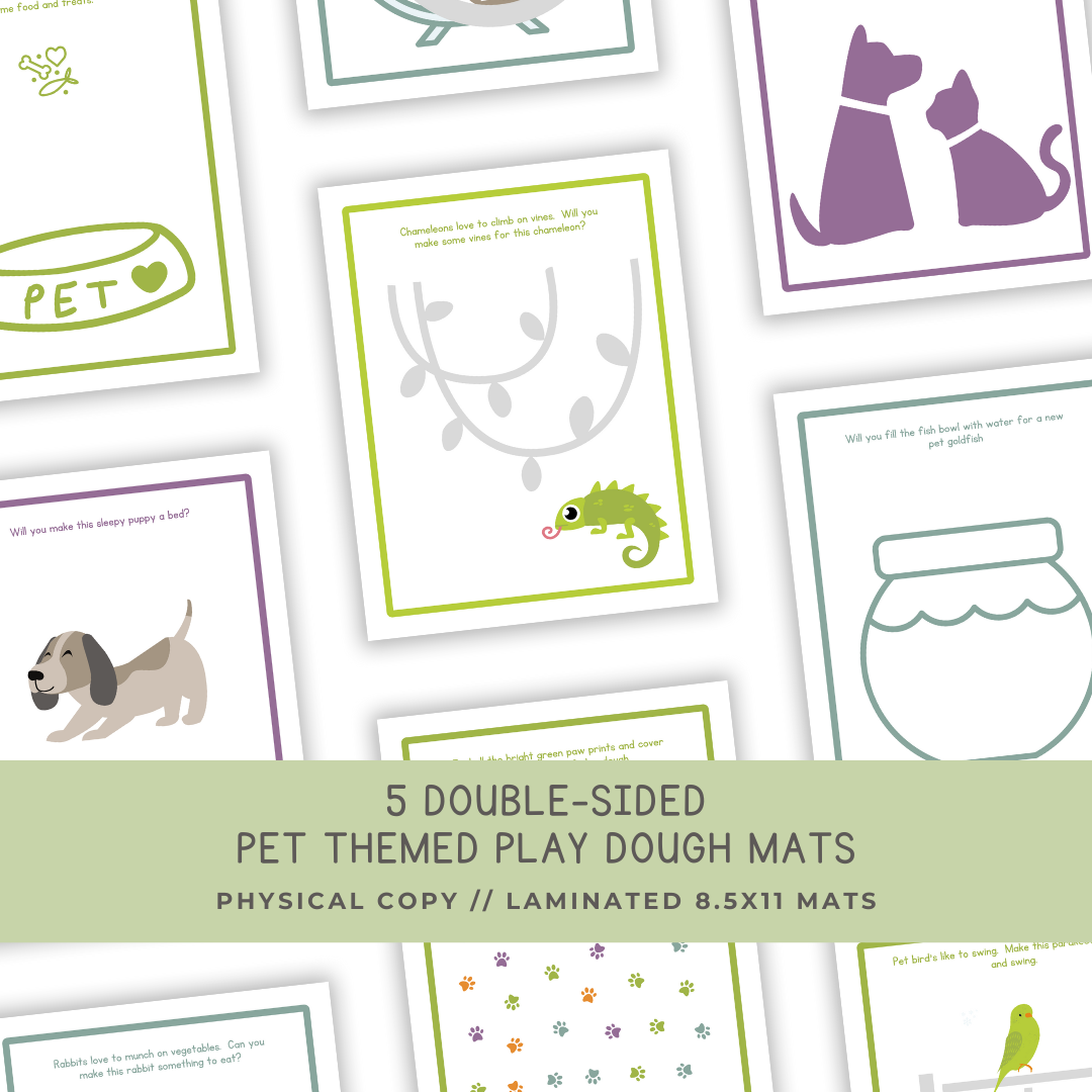 5 Double-sided Pet Themed Play Dough Mats - Physical Product - Chickadees Wooden Toys