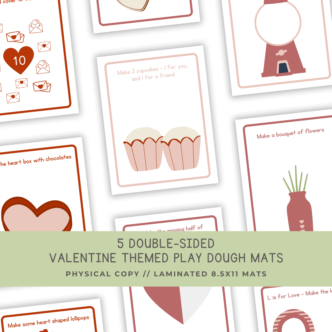 5 Double-sided Valentine's Day Play Dough Mats - Physical Product - Chickadees Wooden Toys