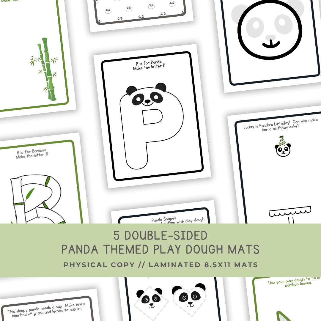 5 Double-sided Panda Play Dough Mats - Physical Product - Chickadees Wooden Toys