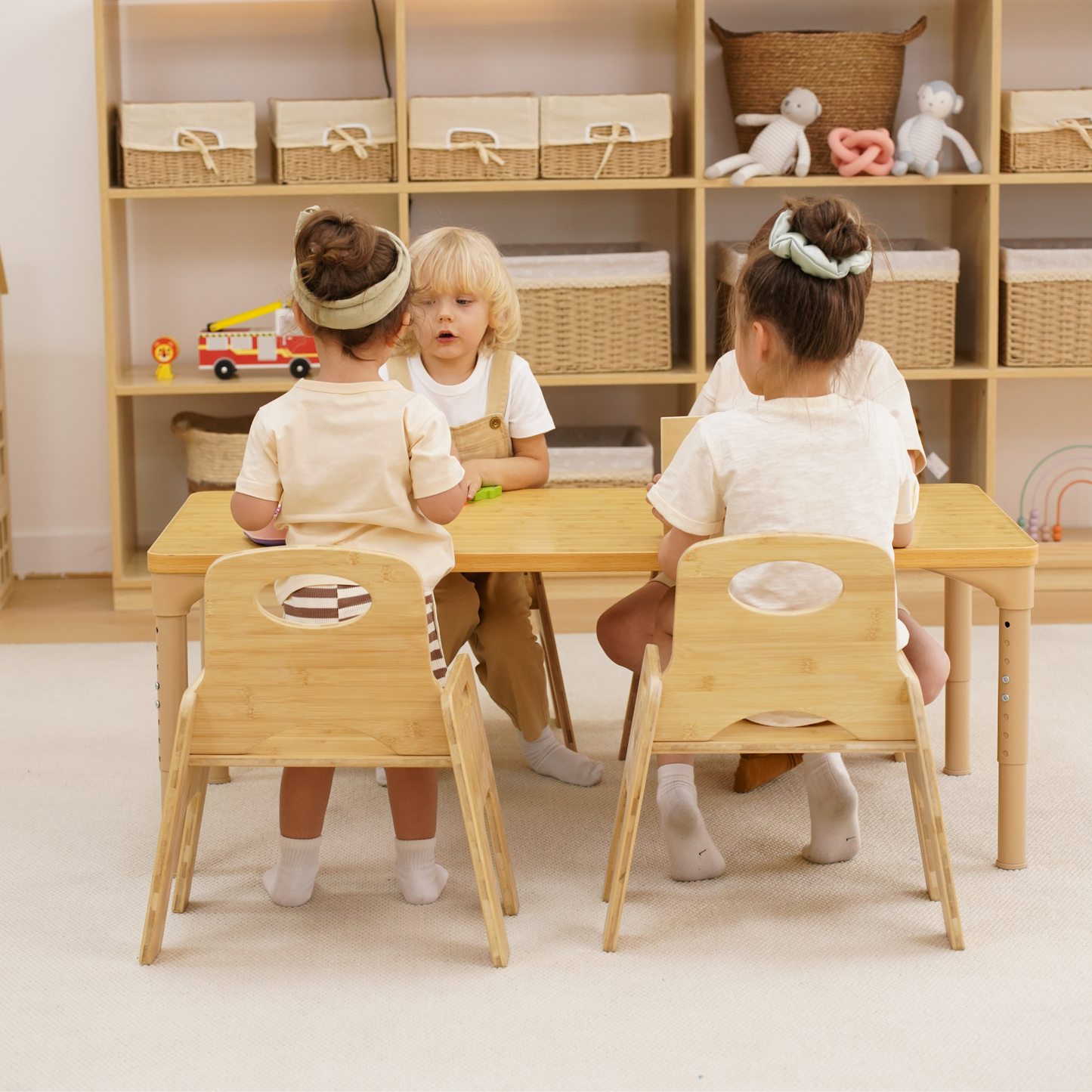 Avenlur Adrian Multi-Height Adjustable Wooden Table and Chairs Set - Montessori Inspired for Toddlers & Kids - Chickadees Wooden Toys