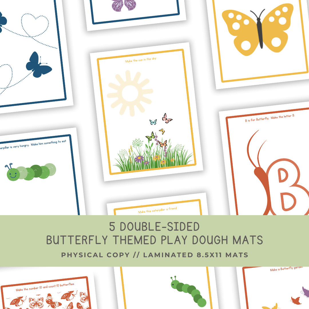 5 Double-sided Butterfly Play Dough Mats - Physical Product - Chickadees Wooden Toys