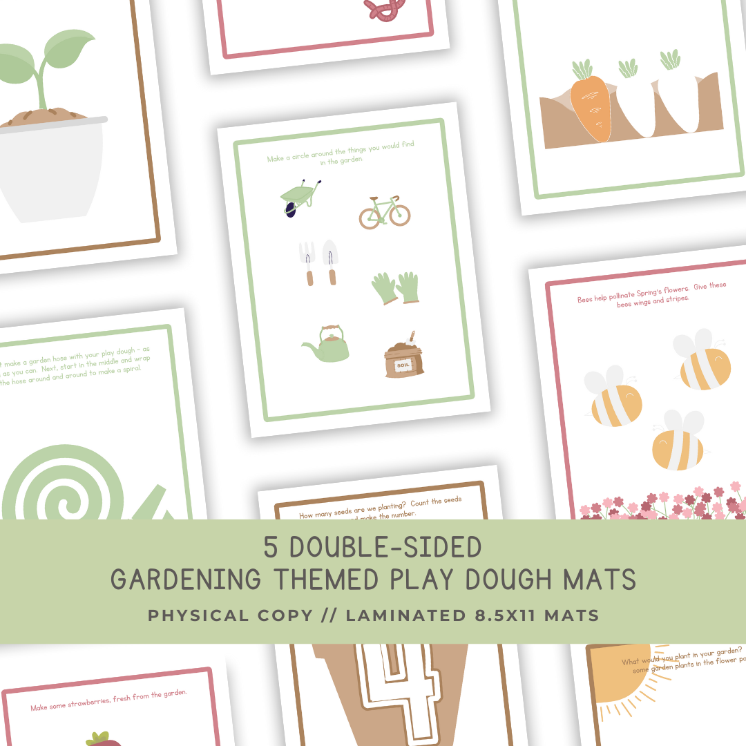 5 Double-sided Gardening Play Dough Mats - Physical Product - Chickadees Wooden Toys