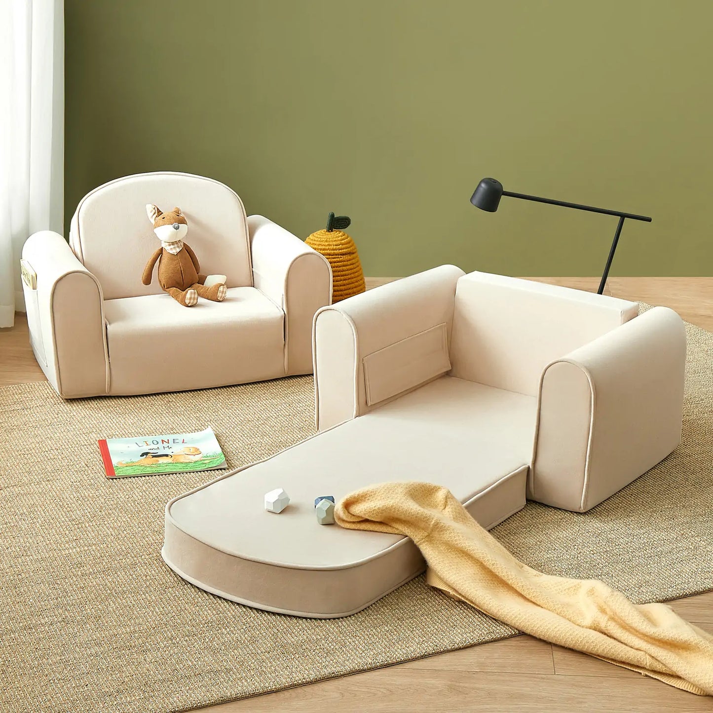 Tiny Land® GentleSnug Kid Chair - Beige White - Chickadees Wooden Toys