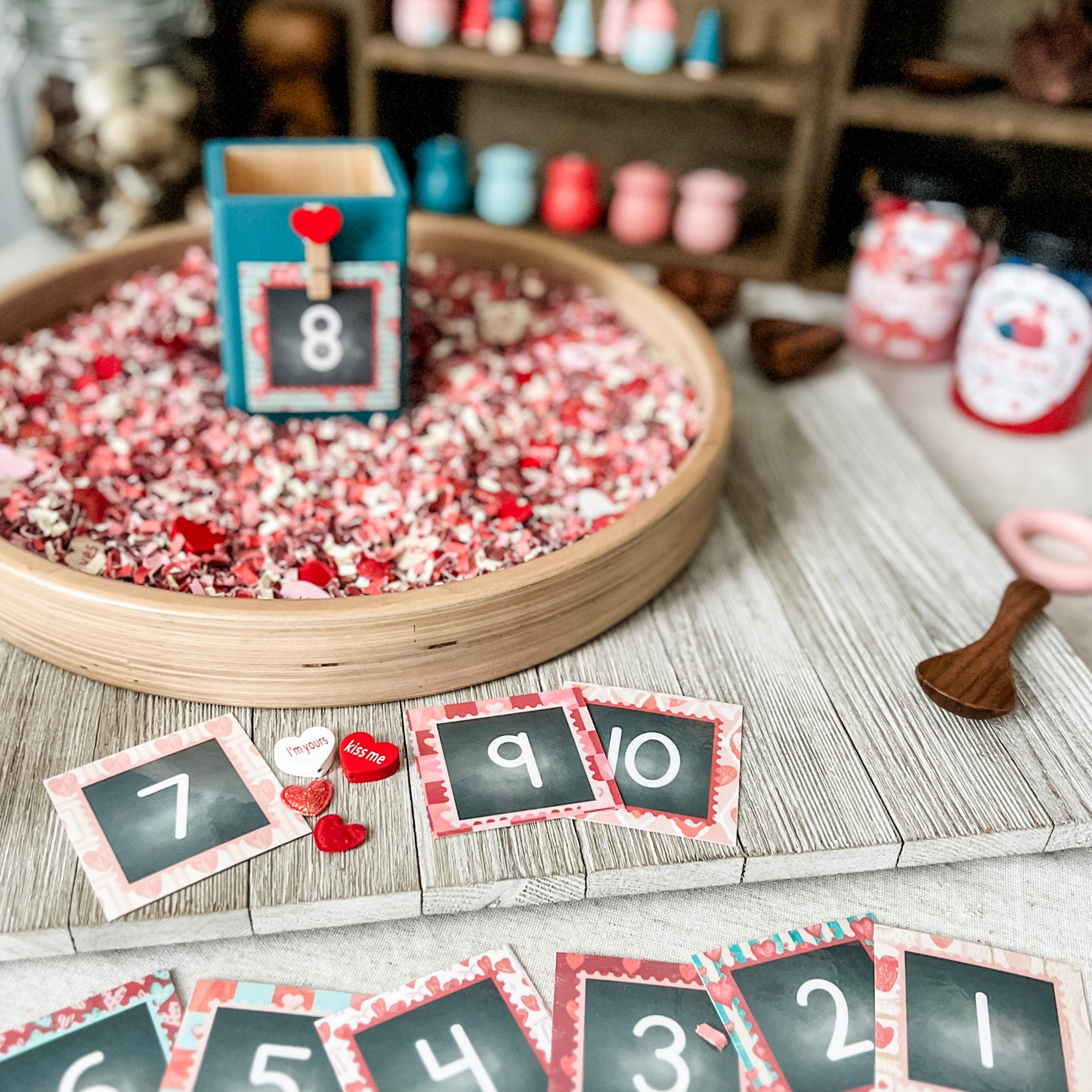 Counting Hearts Sensory Bin - Chickadees Wooden Toys