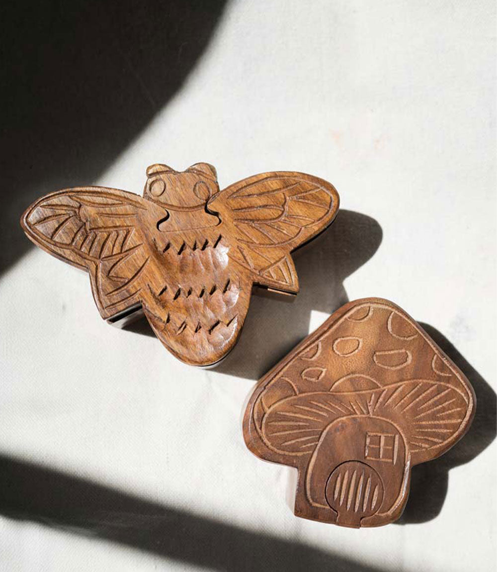 Mushroom Puzzle Box - Handcrafted Sheesham Wood