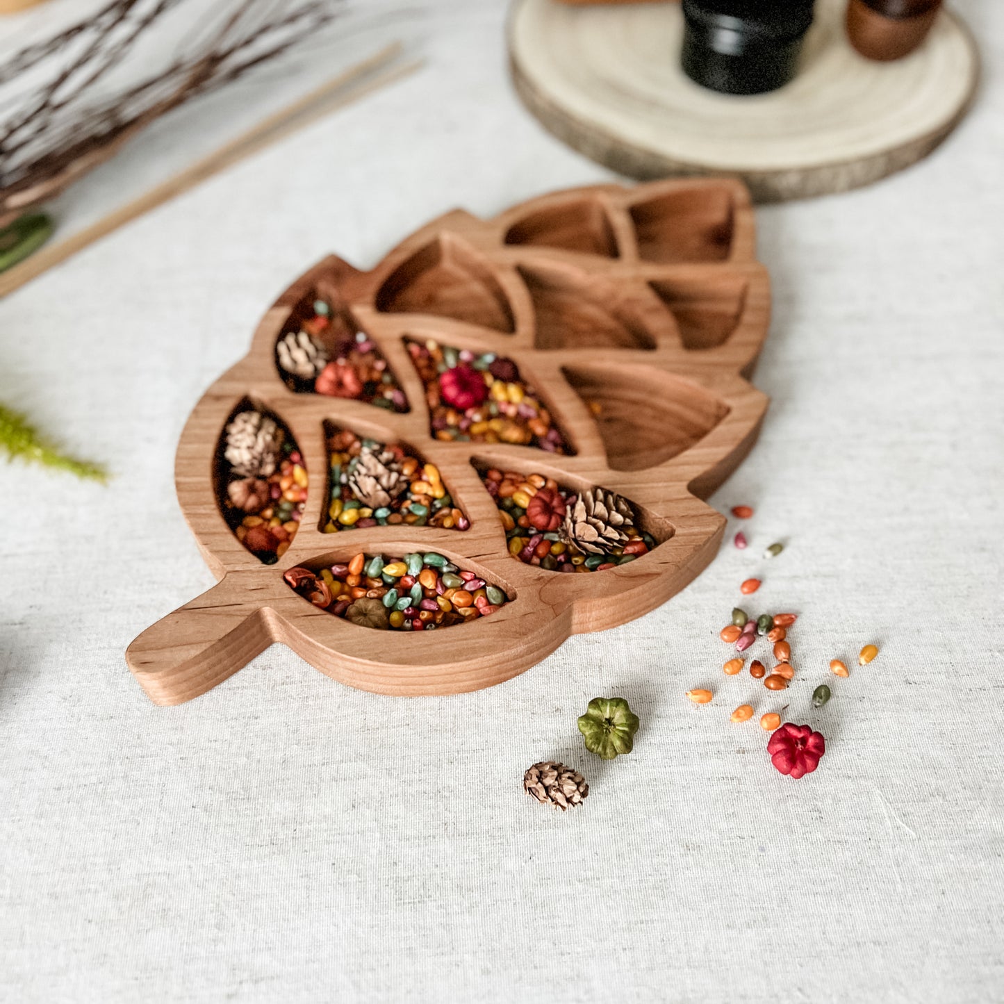 12 inch Wooden Pinecone Tray