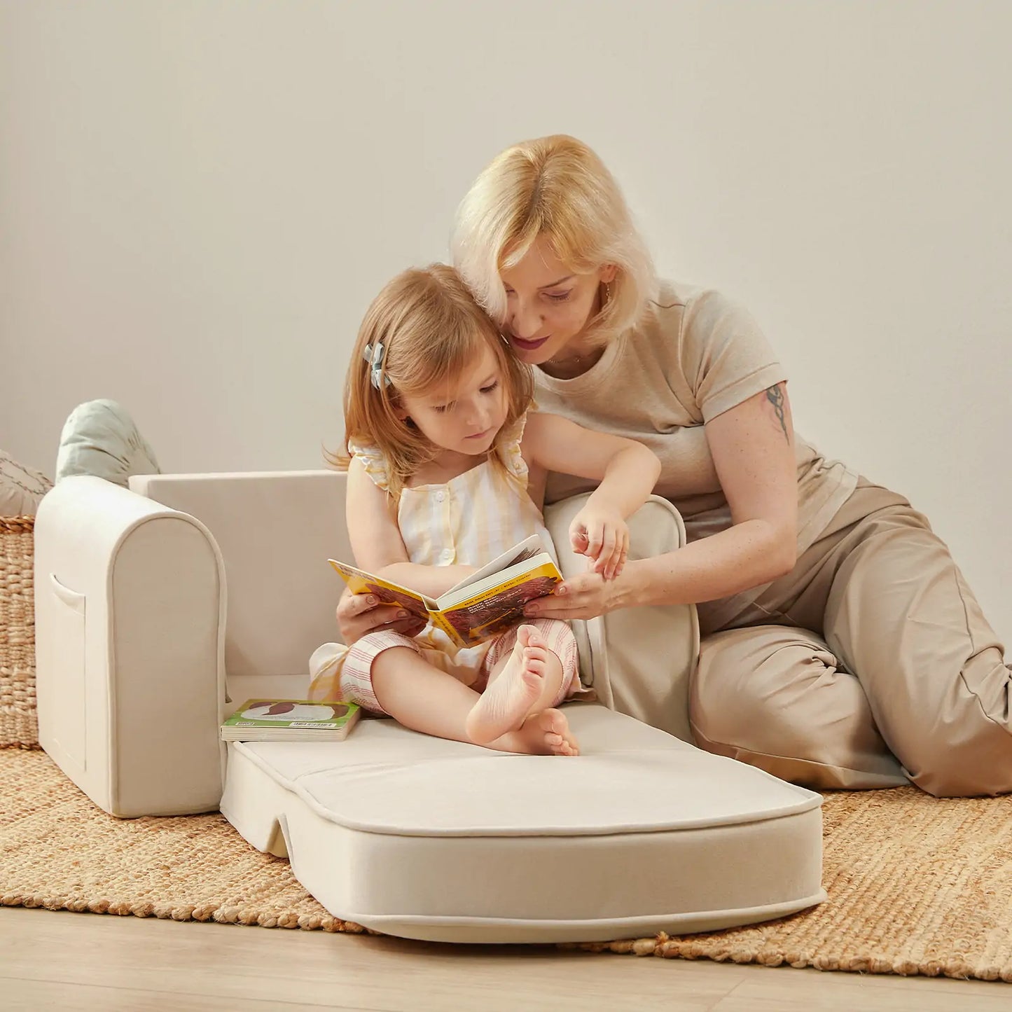 Tiny Land® GentleSnug Kid Chair - Beige White - Chickadees Wooden Toys
